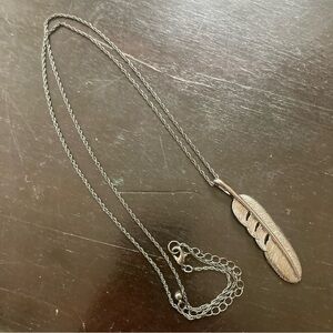 Silver Gunmetal Feather Pendant Long Chain Necklace